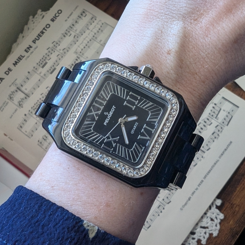 Peugeot Black Watch with Crystal Accents